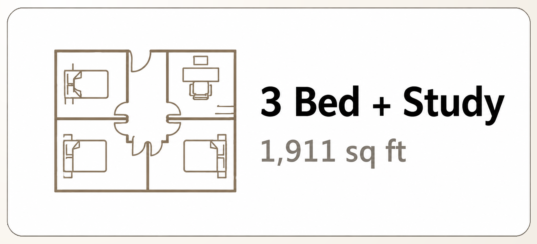 3 Bed + Study configuration